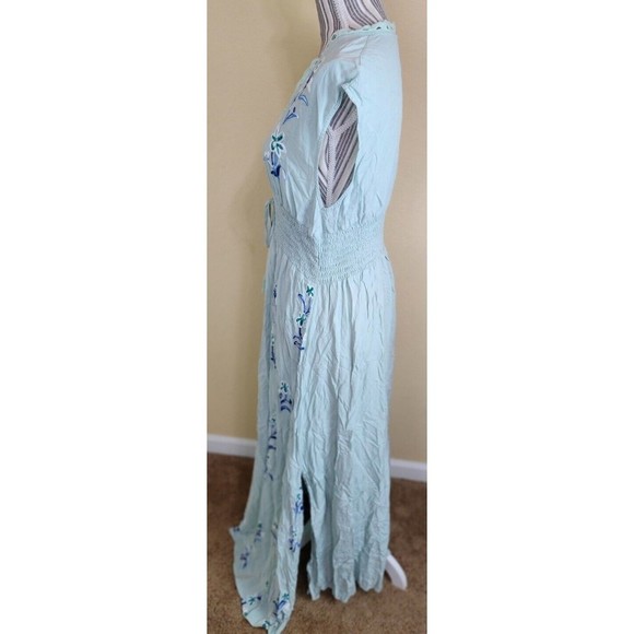 Hekka Blue Embroidered Floral V-Neck Cap Sleeves Maxi X-line Dress size XXL - Picture 4 of 16